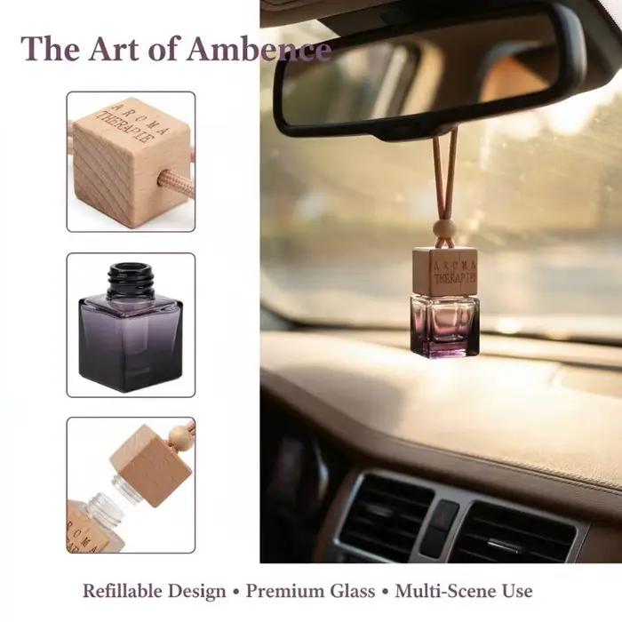 ❤️   Diffuseur de parfum pour voiture vide, flacon en verre avec bouchons en bois, rechargeable, pour huiles essentielles, décoration de voiture