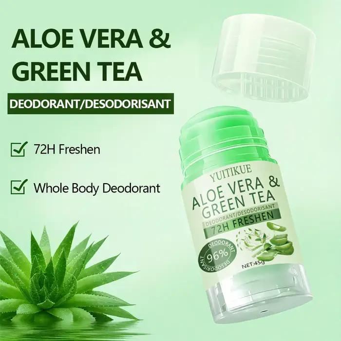 Déodorant à l'aloe vera et au thé vert pour homme et femme, 72 heures de fraîcheur et protection contre les odeurs de sueur, hydratation et bien-être de la peau