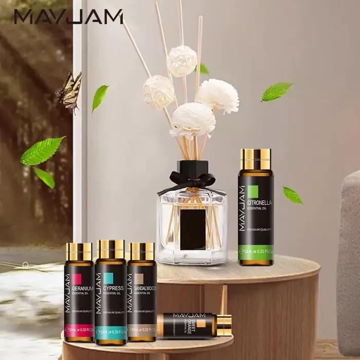 Huile Essentielle Pure MAYJAM pour Humidificateur Diffuseur Brûleur Menthe Lavande Arbre à Thé Rose Vanille Bois de Santal Jasmin Occasions Spéciales à Offrir