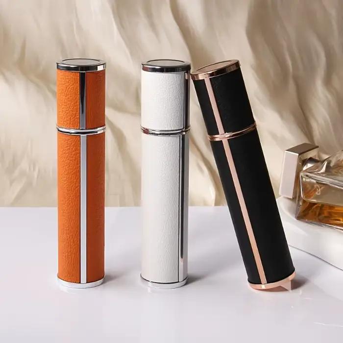 Atomiseur de parfum mini mat de qualité supérieure, 1 pièce, 10 ml, buse anti-fuite, matériau métallique mat, bouteille intérieure en verre, blanc, noir et orange