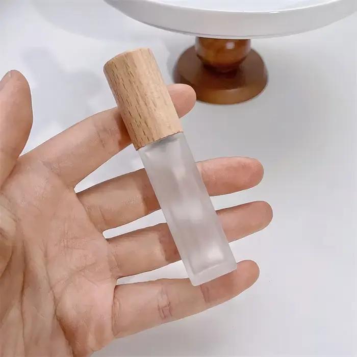 Bouteille de parfum en verre dépoli de 9ml avec bouchon en bois, bouteilles de pulvérisation vides e