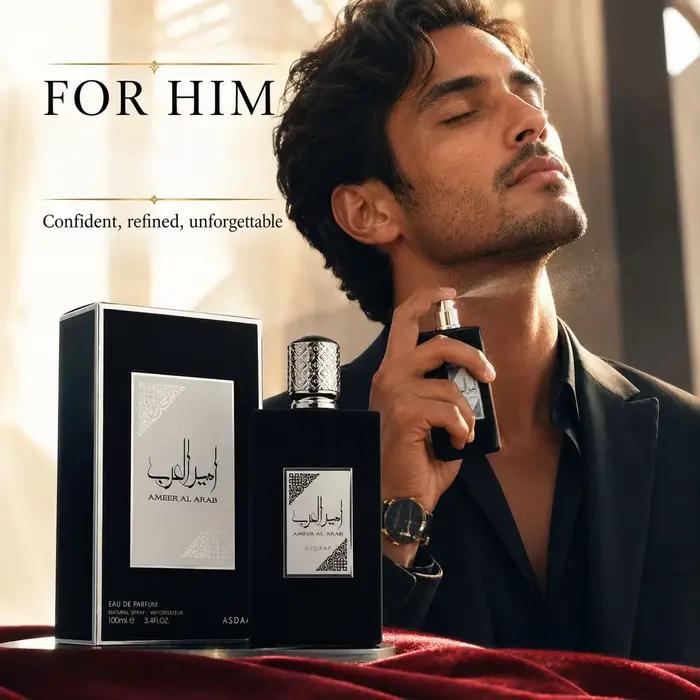 Parfum de Luxe Ameerat Al Arab Unisexe Oriental avec Flacon en Verre Texturé pour Occasions Spéciales