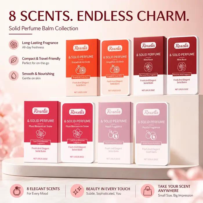 Baume de parfum solide en gelée, 4 senteurs, longue durée, parfum frais et élégant, hydratant, baume de parfum solide portable de poche pour femmes, cadeau d'anniversaire, Noël, occasions spéciales