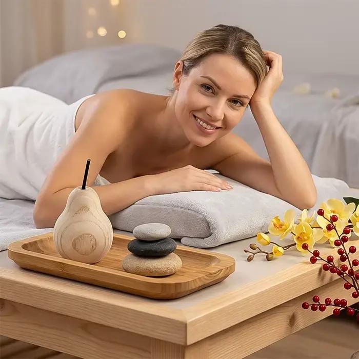Diffuseur de parfum en bois minimaliste en forme de poire pour salon avec parfums apple, lys et rose, cadeau porte-bonheur et décoration de Noël