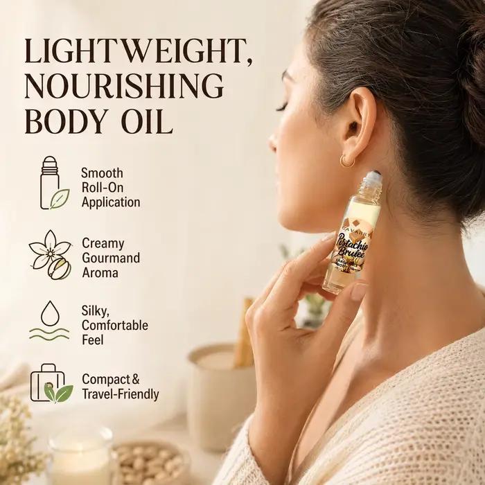 Huile de parfum corporelle roll-on 10 ml, parfum portable gourmand, notes de lait, mousse, pistache et caramel pour les voyages quotidiens