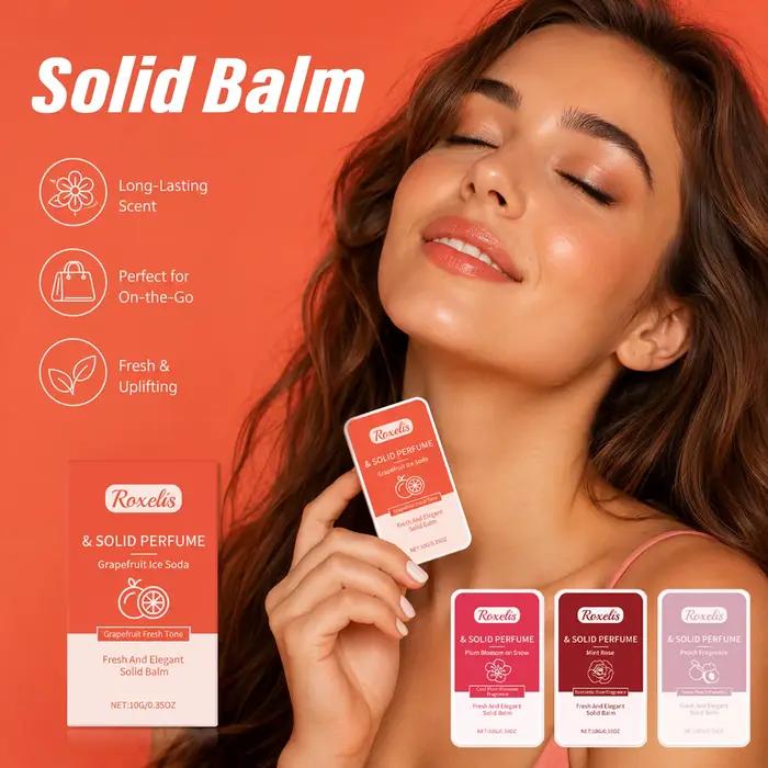 Baume de parfum solide en gelée, 4 senteurs, longue durée, parfum frais et élégant, hydratant, baume de parfum solide portable de poche pour femmes, cadeau d'anniversaire, Noël, occasions spéciales